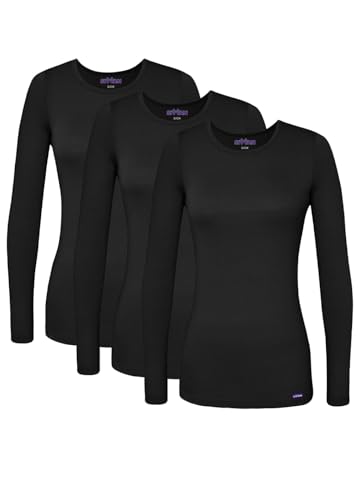 Sivvan 3-Pack Women's Long-Sleeve Comfort Underscrub Tee, Scrubs Undershirts - color: Black, size: Small