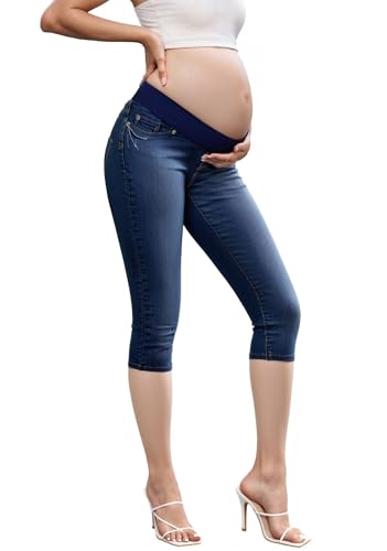 Hybrid & Company Women's Maternity Capri Pants - color: Capri-qm4192wc-darkwash, size: Medium
