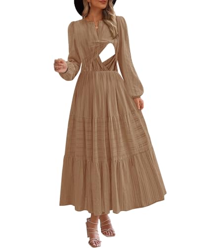 CzzzyL Nursing Fall Dresses for Women Maxi Dress with Pockets - color: Coffee, size: Medium