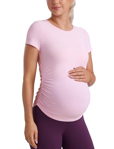 CRZ YOGA Maternity Side Ruched T-Shirt - color: Pink Peony, size: Small
