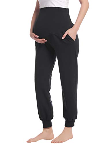 Joyaria Cotton Maternity Jogger Pants Over-the-Belly,Maternity Clothes - color: Black, size: X-Large