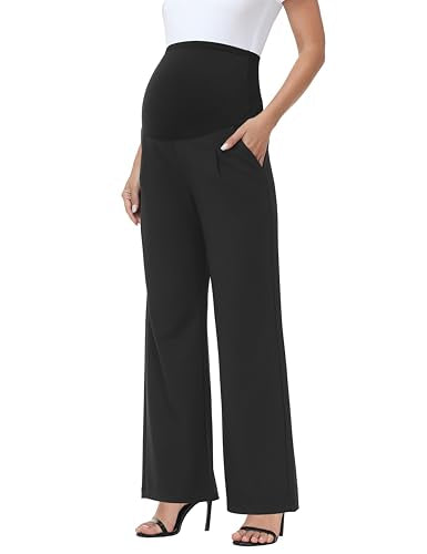 Maternity Pants Work Stretchy Wide Leg Dress Pant - color: Black, size: X-Large