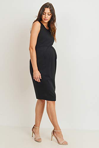 Womens Front Pleat Knee Length Midi Maternity Dress - color: Black, size: Medium