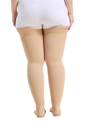 TOFLY Extra Wide Compression Socks Thigh High 20-30 mmHg Closed Toe Unisex - color: 20-30mmhg Close-toe Beige, size: 4X-Large (1 Pair)