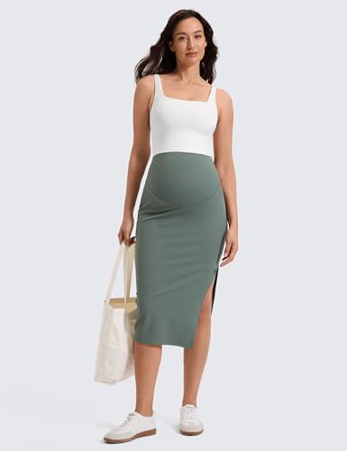 CRZ YOGA Maternity Side Split Midi Skirts - color: Grey Sage, size: Large