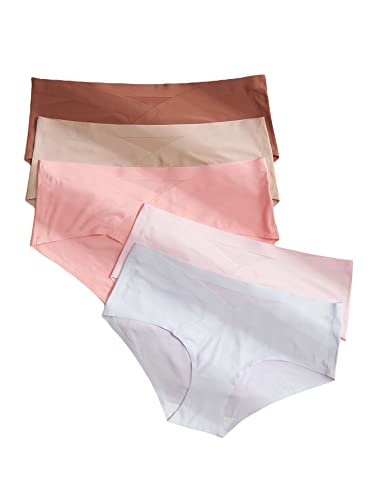 SHEWHE Women's 5 Packs Seanless Maternity Panties Pregnancy No Show Briefs - color: Multicolor Pink, size: Small