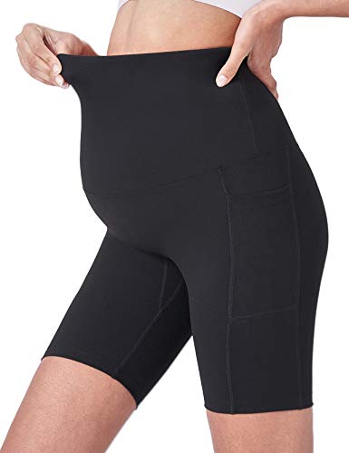 POSHDIVAH Maternity Biker Shorts Over the Belly with Pockets 5"/8" - color: Black, size: Medium