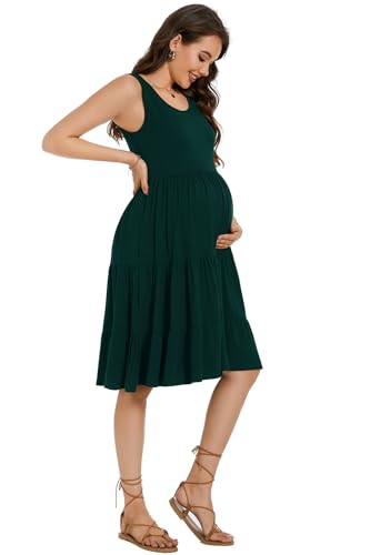 Smallshow Women's Sleeveless Ruffle Tank Maternity Dress - color: Deep Green, size: Large