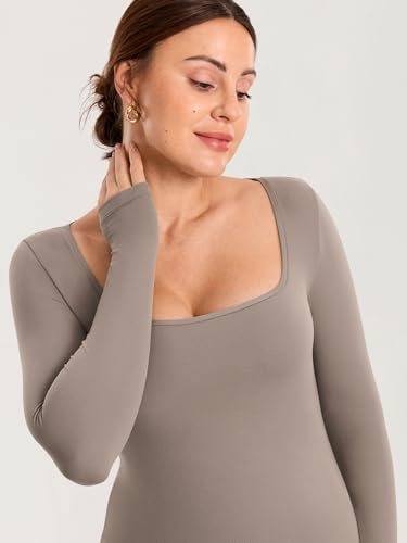 MOMANDA Square Neck Maternity Tops - color: Khaki Taupe, size: Small