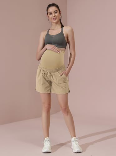 Maacie Maternity 5" Hiking Shorts with Pockets - color: Khaki, size: Large