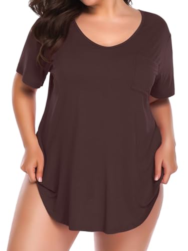 BELAROI Women Plus Size Tops V-Neck Tunics Shirts - color: Coffee, size: 2X