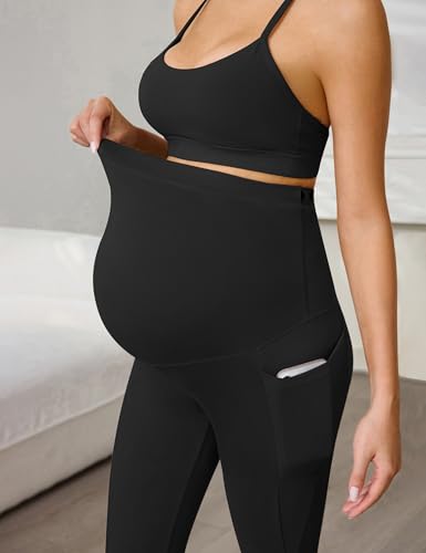 Buttergene 3 Pack Maternity Leggings with Pockets - color: Black*2/Coffee, size: X-Large