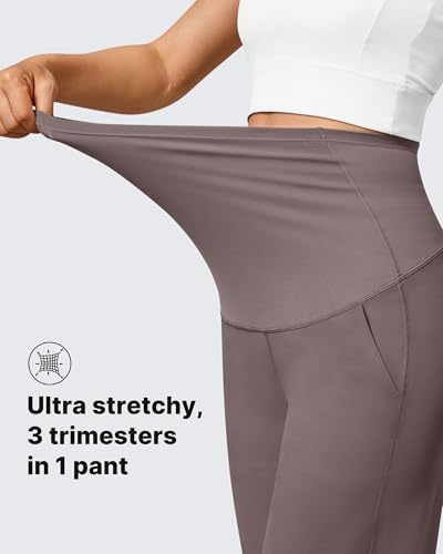 G4Free EverGoing Maternity Pants Over the Belly Pregnancy Work Trousers - color: Taupe, size: Medium