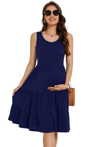 Smallshow Women's Sleeveless Ruffle Tank Maternity Dress - color: Navy, size: Large