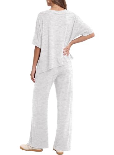 Darong Womens 2 Piece Matching Lounge Sets Travel Outfit Summer Tracksuit - color: White Grey, size: X-Large