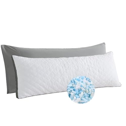 WhatsBedding Memory Foam Body Pillow with Cover, Long Bed Pillow for Adults - color: White Quilted