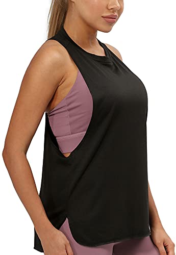 icyzone Women's Racerback High Neck Workout Athletic Yoga Muscle Tank Tops - color: Black, size: Medium