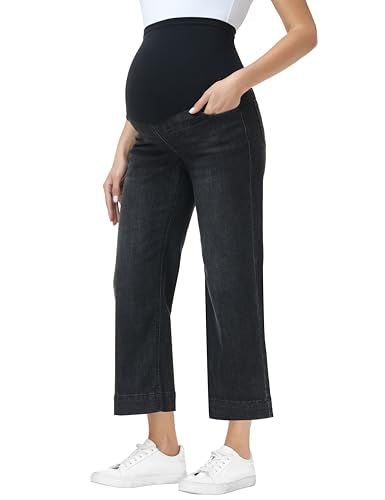 Foucome Women's Maternity Jeans Wide Leg Pregnancy Capris - color: Wash Black, size: Small