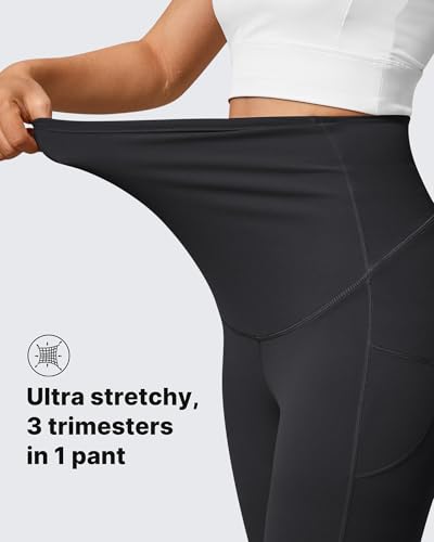 G4Free BareFeel Fleece Lined Maternity Leggings with Pockets Winter - color: Black, size: X-Small