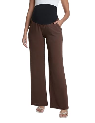 Foucome Maternity Pants Over Belly Summer Wide Leg Beach Pants - color: Coffee, size: Small