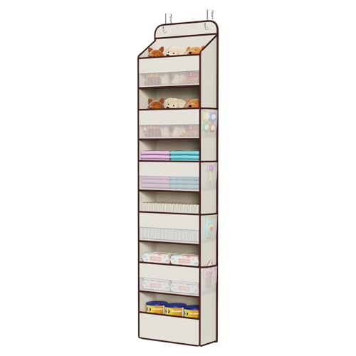 Univivi Fabric Over Door Hanging Organizer for Baby Nursery, Beige, 6-Shelf - color: Beige, size: 6 LAYER