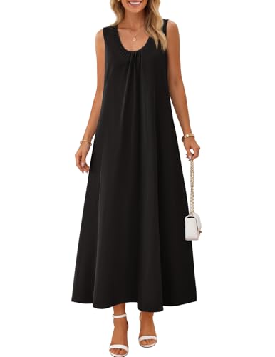 MEROKEETY Women's Summer Boho Sleeveless Ruched Maxi Dress - color: Black, size: X-Large