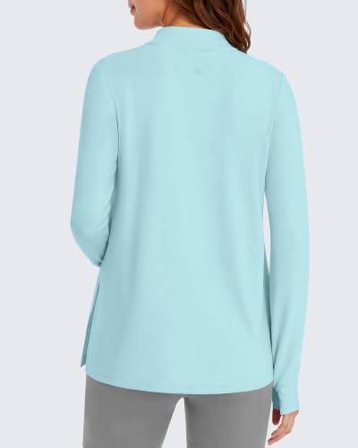 G4Free Lightbreeze Maternity Shirts Long Sleeve Half Zip Mock Neck Yoga - color: Light Blue, size: X-Small