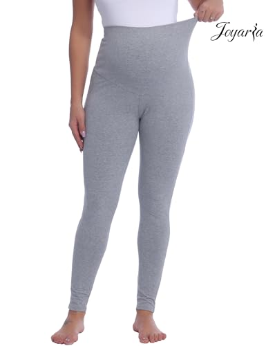 Joyaria Cotton Maternity Leggings Over The Belly Pregnancy Tight Pants - color: Light Gray, size: XX-Large