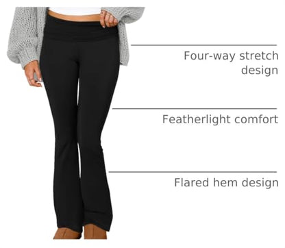 COPYLEAF Flare Leggings for Women Fold Over Stretch Bell Bottom Yoga Pants - color: Black, size: X-Large