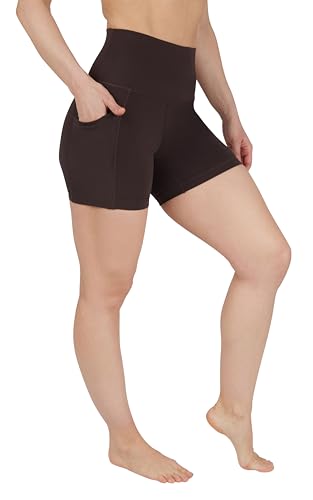 Yogalicious Womens 5”, 7” High Waisted Biker Shorts Squat Proof Workout Yoga Short 2 Pack - color: Chocolatetorte (W/Pocket) / Black (No Pocket) 5", size: X-Small