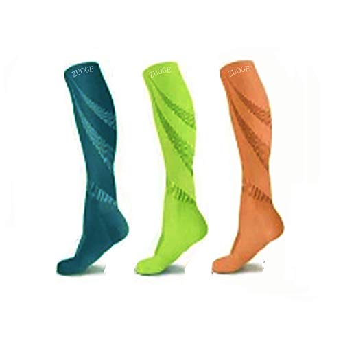 zuoge 3 Pairs Compression Socks Pack - Best Medical, Nursing, Travel & Flight Socks - Running & Fitness - 15-20mmHg - color: Blue, size: X-Large-XX-Large