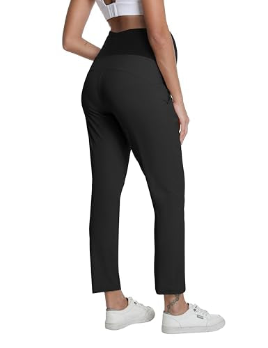 Foucome Womens Maternity Pants Over Belly Pregnancy Golf Pants - color: Black, size: XX-Large