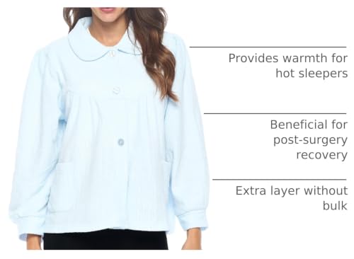 Casual Nights Women's Chenille Bed Jacket, Button Front Long Sleeve Sleep Top with Pockets - color: Blue, size: 3X