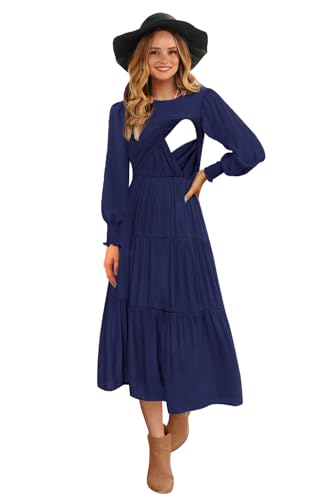 CzzzyL Womens Flutter Sleeve Nursing Dress for Breastfeeding with Pockets - color: Navy-09, size: Small