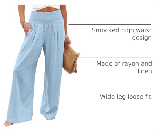 ANRABESS Women Linen Palazzo Wide Leg Pants with Pockets - color: Baby Blue, size: Medium