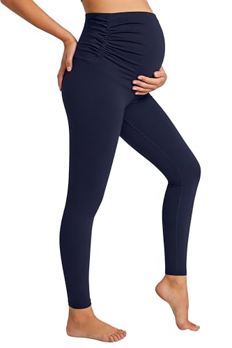 YUDSUD Maternity Leggings with Pockets Over The Belly - color: Navy Blue, size: Medium