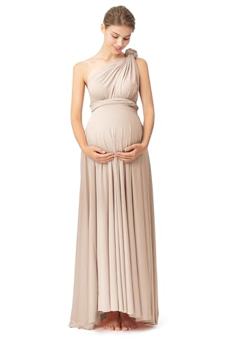 72styles Maternity Multi-Way Wrap Infinity Maxi Dress for Baby Shower - color: Champagne, size: One Size Plus