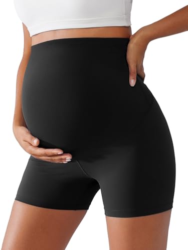 BRXL Women's Maternity Shorts Over The Belly Soft Pregnancy Biker Short - color: Black, size: X-Large