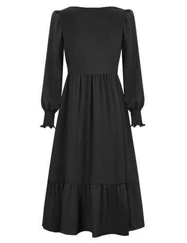 CzzzyL Women Nursing Dresses Crew Neck Fall Maternity Tiered with Pockets - color: Black, size: Medium