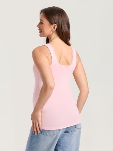 MOMANDA Cotton Ribbed Maternity Tank Tops - color: Strawberry Pink, size: X-Large