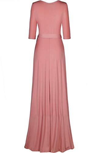 Women's 3/4 Sleeve Deep V-Neck Maxi Faux Wrap Solid Plus Size Dress - color: Blush-v-neck, size: Small
