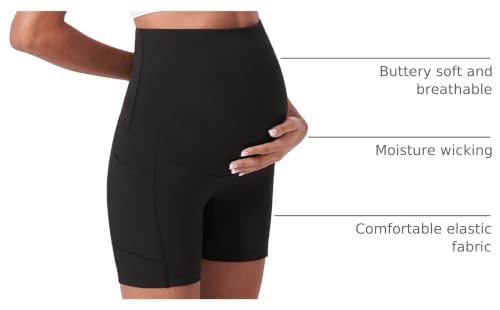 Enerful Maternity Biker Shorts with Pockets 8"/5" - color: Black+grey 5", size: Large