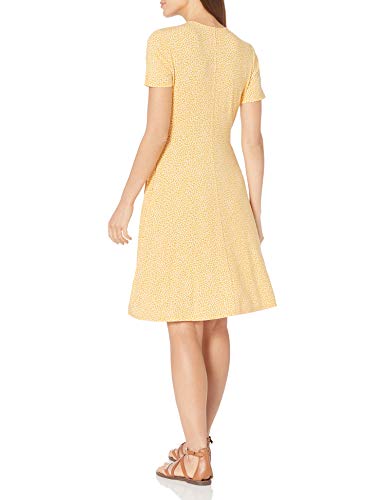 Amazon Essentials Women's Short Sleeve V Neck Faux-Wrap Dress, Fitted - color: Yellow Mini Tulip, size: X-Large