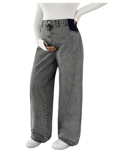MakeMeChic Women's Maternity Jeans Loose Fit Over The Belly Pants - color: Grey, size: Medium