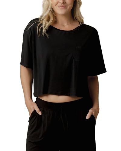 Kindred Bravely Aria Short Sleeve Crop Maternity Top, Nursing Breastfeeding - color: Black, size: 1X