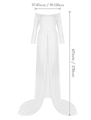 YnimioAOX Maternity Photoshoot Dress Off Shoulder Long Sleeve - color: White