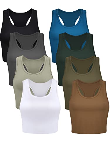 Geyoga 8 Pcs Crop Tank Top - color: Black, White, Gray, Green, Blue, Brown, size: X-Large