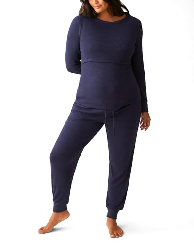 Kindred Bravely CozyKnit 2 Piece Maternity & Postpartum Nursing Pajama Set - color: Navy, size: Medium