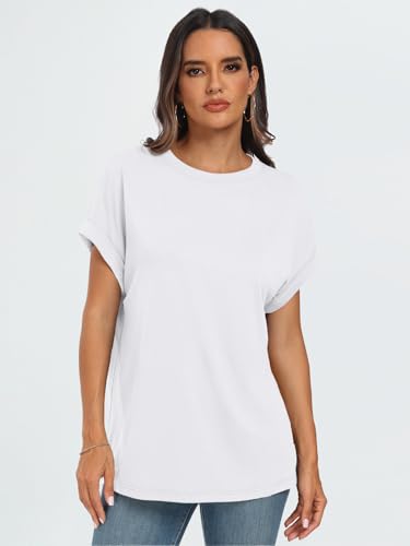AUTOMET Women's Oversized Short Sleeve T Shirts Summer Tops - color: White, size: Medium