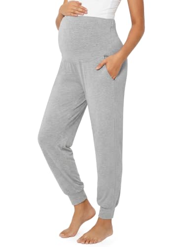 Summer Mae Viscose Maternity Jogger Pants Pregnancy Lounge Pant with Pocket - color: Light Grey, size: Medium